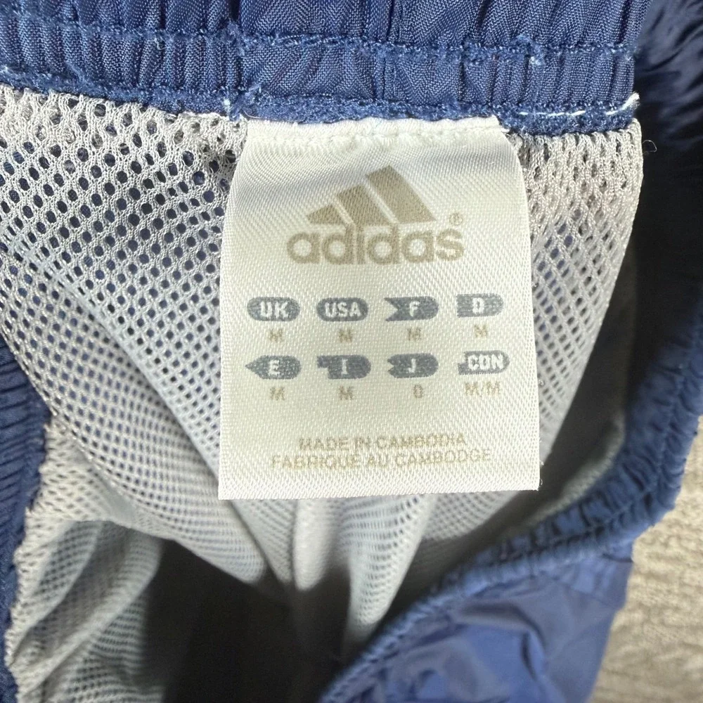 Adidas Track Windbreaker Pants Mens M Blue 3-Stripe Mesh Lined Zipper Hem Jogger - Picture 2 of 11
